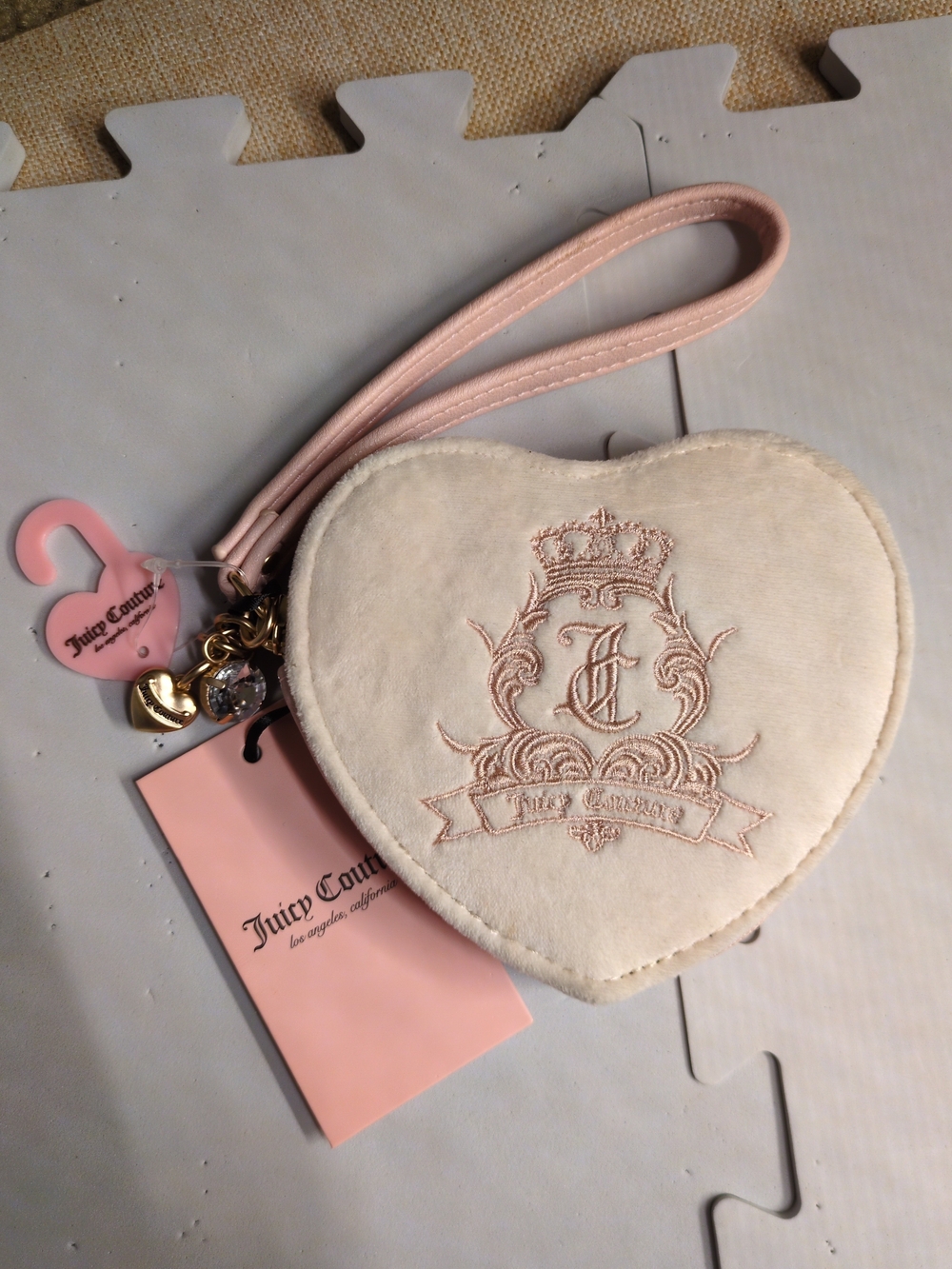 Juicy Couture Heart Wristlet in Cream and Pink